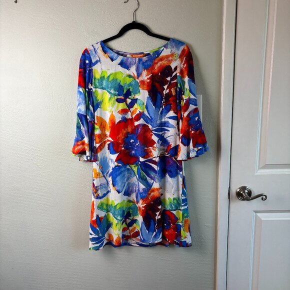 Jams World Dresses & Skirts - Jams World Spring Sky Floral Dress XS 3/4 Bell Sleeve Rayon Hawaii